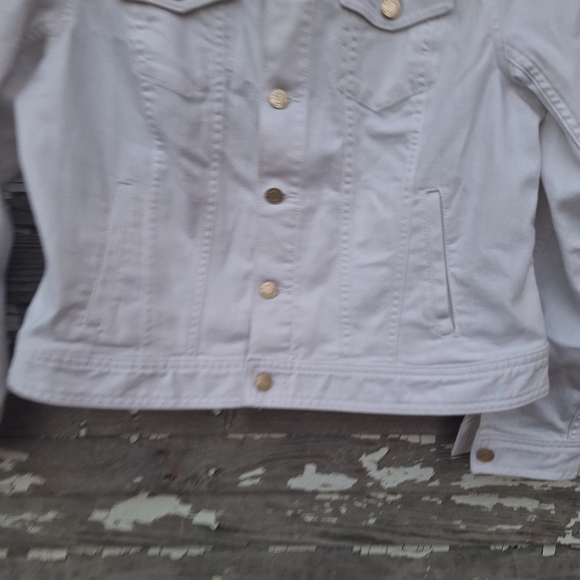 Talbots White Ruffle Jean Jacket Size Large - Picture 2 of 6